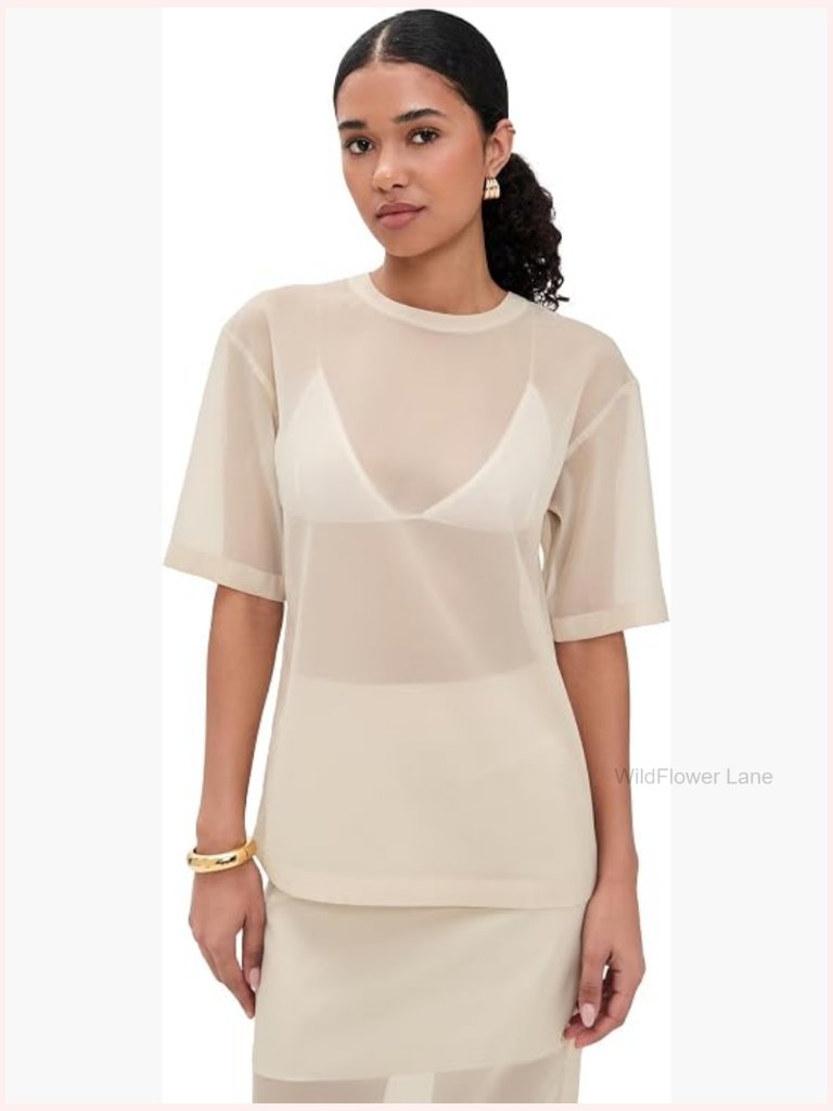 Women's Organza Tee With Elbow Sleeves Back Keyhole